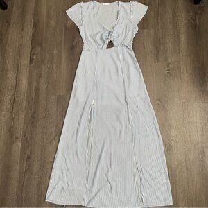 Cotton Candy Blue & White Striped Maxi Dress with Front Tie